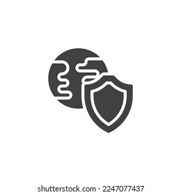 Natural resources protection vector icon. filled flat sign for mobile concept and web design. Shield and earth planet glyph icon. Symbol, logo illustration. Vector graphics