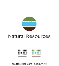 Natural resources is a vector logotype template and background pattern. Ground, water and grass connected in circle of nature.