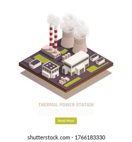 Natural Resources Web Page Element With Producing Electricity Thermal Power Station Facility Isometric View Vector Illustration 