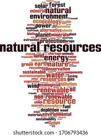 Concepto de nubes de palabras de recursos naturales. Collage hecho de palabras sobre los recursos naturales. Ilustración del vector
