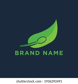 natural restaurant food logo with spoon and leaf combination symbol