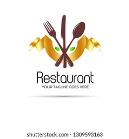 natural Restaurant menu symbols with spoon fork and gold banner