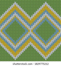 Natural rhombus argyle knit texture geometric seamless pattern. Fair isle sweater knit effect ornament. Nordic style seamless knitted pattern. Repeatable background.