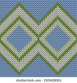Natural rhombus argyle knitted texture geometric vector seamless. Rug knitwear structure imitation. Scandinavian style seamless knitted pattern. Handicraft backdrop.