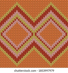 Natürlicher Rhombus argyle strickt Textur geometrische nahtlose Muster. Jumper Strickstruktur Imitation. Skandinavisches Strickmuster im nahtlosen Stil. Weihnachtsstimmung im Hintergrund.