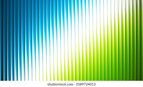 Natural ribbed texture with fractal glass effect and smooth fluted vertical lines of blue white and green. Bold dynamic design inspired by the colors of water sky and fresh grass. Vector illustration