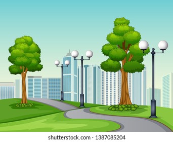 A natural road views with an urban background