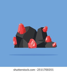 Logo de rocas naturales y minerales, ilustración de piedra preciosa roja con materiales mineros. adecuado para carteles e iconos web