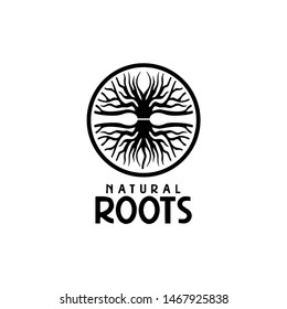 natural roots circle logo design vector