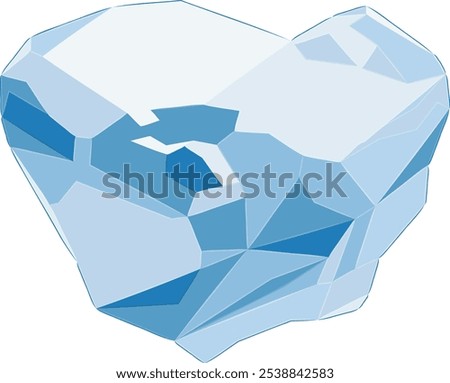 Natural Rough Diamond. Vector illustration of uncut blue diamond  Surface of the gemstone is uneven, with rough edges remaining from mining.