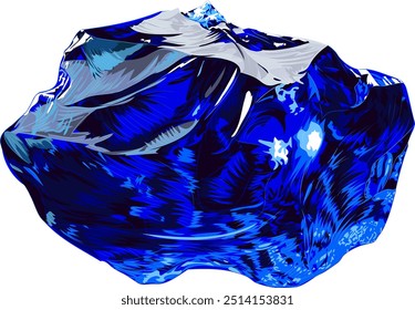 Pedra preciosa natural de safira. Ilustração vetorial de impressionante safira de pedra preciosa não cortada, conhecida por sua cor azul-real profunda e excepcional clareza. 