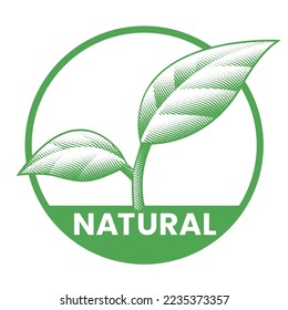 Icono redondo natural con 2 hojas verdes aisladas en fondo blanco