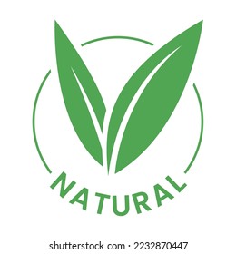 Natural Round Icon with Green Leaves isolated on a White Background