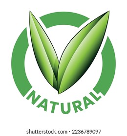 Natural Round Icon with Shaded Green Leaves isolated on a White Background