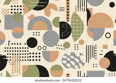 Formas geométricas redondeadas naturales patrón sin fisuras. Patrón de impresión textil aislado de dibujos animados de color Safari. Ilustración vectorial en el fondo