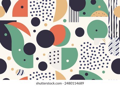  Natural rounded geometric shapes seamless pattern. Safari color cartoon isolated textile print pattern. Vector illustration on background