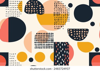  Natural rounded geometric shapes seamless pattern. Safari color cartoon isolated textile print pattern. Vector illustration on background