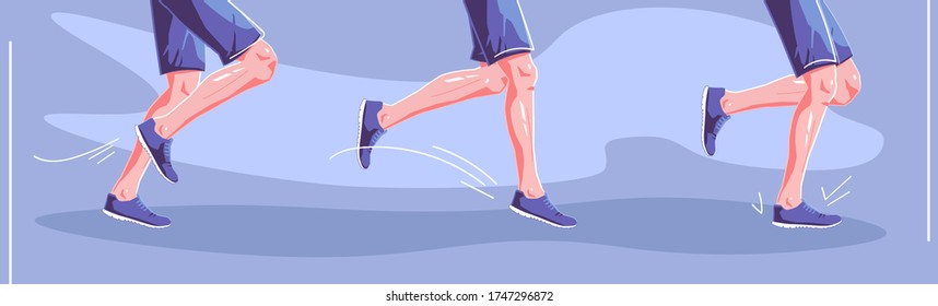 Natural running. Right stages of running. Healthy steps of run, lifestyle concept. Vector flat graphic design illustration set