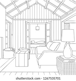 Natural Scandinavian House Line Art