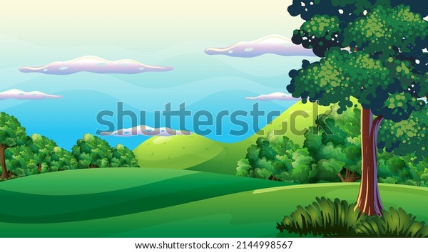 A natural\
scene green landscape \
illustration