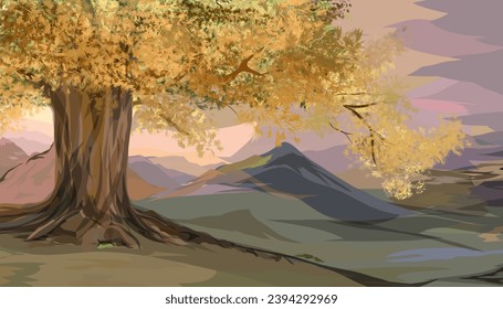 natural scenery behind a big tree