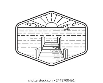 natural scenery in the frame line art illustration