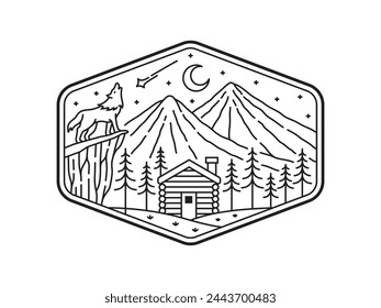 natural scenery in the frame line art illustration