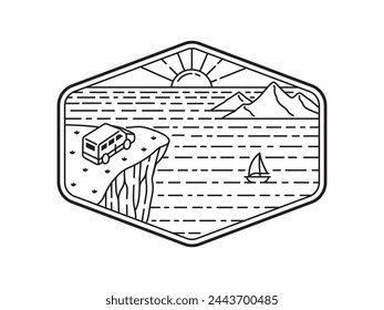 natural scenery in the frame line art illustration