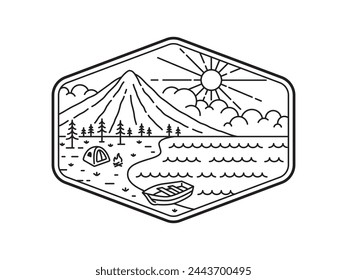 natural scenery in the frame line art illustration