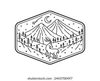 natural scenery in the frame line art illustration