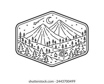 natural scenery in the frame line art illustration