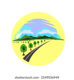 natural scenery icon of mountains and trees in a circle