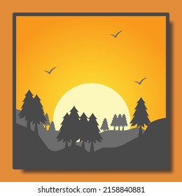 natural scenery illustration design template, with a combination of mountains and fir trees