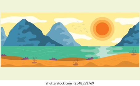 natural scenery landscape vector illustration in a simple and pleasant design concept style