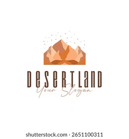 natural scenery logo sahara with simple elegant concept, mountain view and cactus trees in the sahara desert, as a symbol of design template illustration
