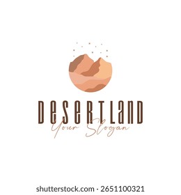 natural scenery logo sahara with simple elegant concept, mountain view and cactus trees in the sahara desert, as a symbol of design template illustration