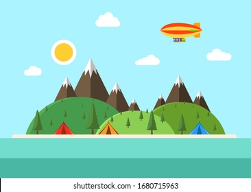 Natural scenery in the middle of a beautiful island. Vector illustration