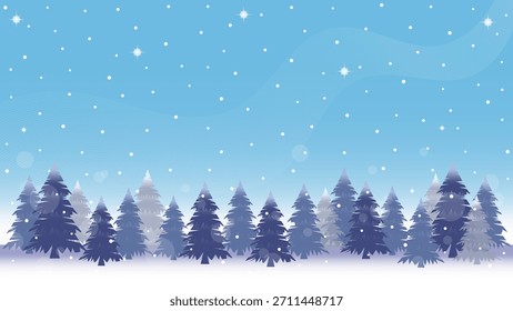 Natural Scenery Of Pine Forest With Clear Blue Sky And Snowfall In Winter