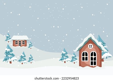 Natural scenery in the season of Christmas. Illustration of winter snow house at Christmas. Illustration for Christmas greeting card