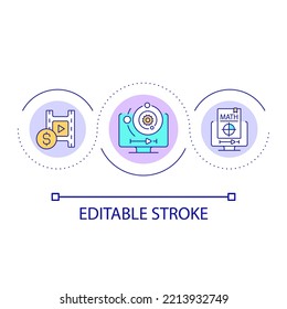 Natural science online courses loop concept icon. Formal science. Lessons on internet. E learning abstract idea thin line illustration. Isolated outline drawing. Editable stroke. Arial font used