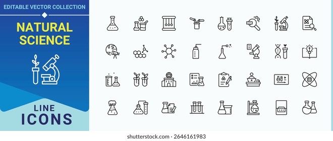 Natural Science vector icon set. Related to biotech, chemistry, laboratory, biotechnology, scientific, bio and more. Science icon set. Thin web icons. Pictogram and infographic.