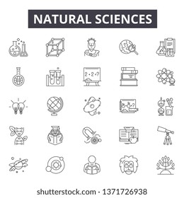 Natural sciences line icons, signs set, vector. Natural sciences outline concept, illustration: science,nature,chemistry,research,technology,natural