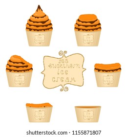 Natural sea buckthorn ice cream sorbet in different forms. Sea Buckthorn pattern consisting of sweet cold ice cream sorbet tasty frozen dessert. Fresh taste fruit ice cream sorbet from sea buckthorn.