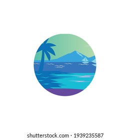 natural sea  and mountain view, small circle illustration with color