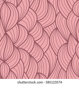 Natural seamless calming pattern. Hand-drawn curved doodling black and white background. Vector illustration.