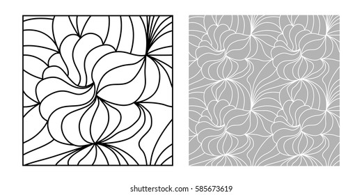 Natural seamless floral pattern. Hand-drawn curved doodling background. Vector illustration.