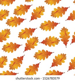 Natural seamless pattern with autumn fallen leaves of forest trees on white background.