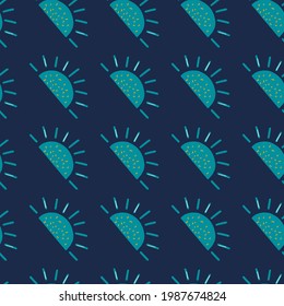 Natural seamless pattern with bright blue fruit lobules ornament. Navy blue background. Organic print. Perfect for fabric design, textile print, wrapping, cover. Vector illustration.