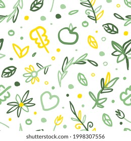 Natural Seamless Pattern Design, Eco Friendly Background, Wallpaper, Textile, Packaging Vector Illustration