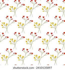 Natural seamless pattern of flowering branches in trendy bright shades. Design concept for backdrops